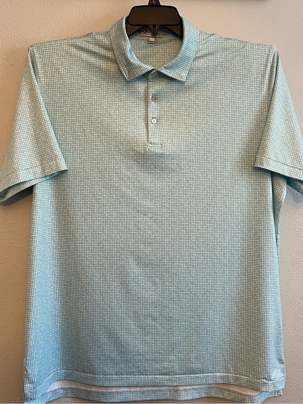 Peter Millar Summer Comfort Menโs Light green/blue/white Geometric Polo Shirt XL